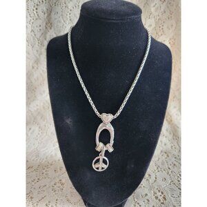 EUC Brighton Reversible Charm Necklace Silver-Tone Love & Peace Pendant